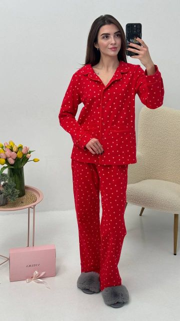Фланелевий піжамний комплект (рубашка та штани) 239-24 червоний чк