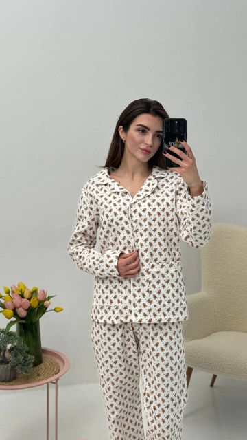 Фланелевий піжамний комплект (рубашка та штани) 239-24 печево