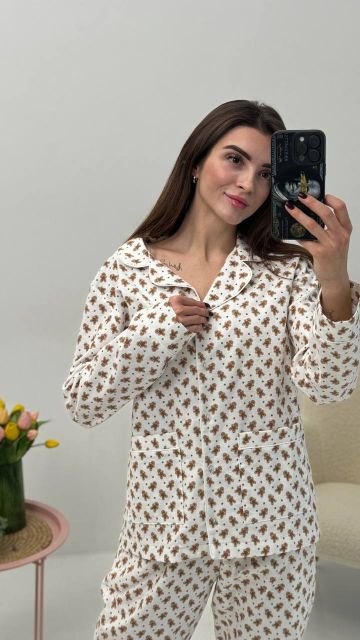 Фланелевий піжамний комплект (рубашка та штани) 239-24 печево