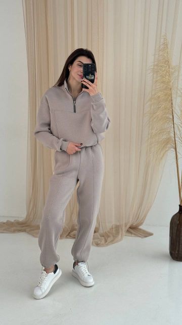 Теплий жіночий костюм на флісі 146-23 капучіно