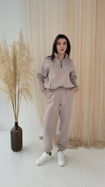 Теплий жіночий костюм на флісі 146-23 капучіно