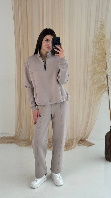 Теплий жіночий костюм на флісі 146-23 капучіно