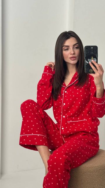 Фланелевий піжамний комплект (рубашка та штани) 239-24 червоний бк