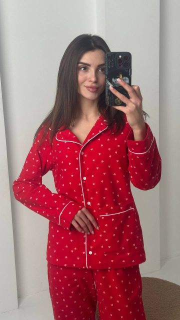 Фланелевий піжамний комплект (рубашка та штани) 239-24 червоний бк