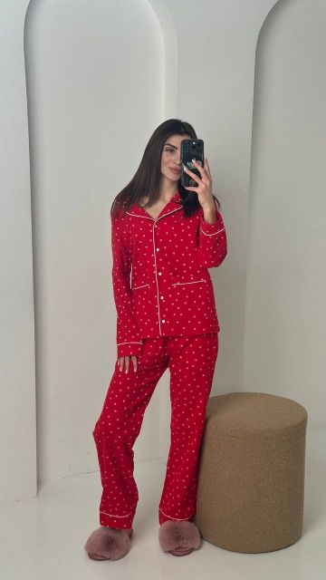 Фланелевий піжамний комплект (рубашка та штани) 239-24 червоний бк