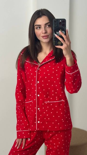 Фланелевий піжамний комплект (рубашка та штани) 239-24 червоний бк