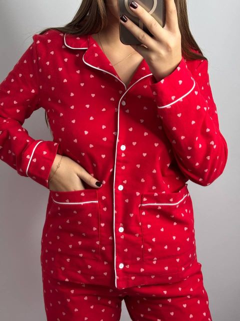 Фланелевий піжамний комплект (рубашка та штани) 239-24 червоний бк