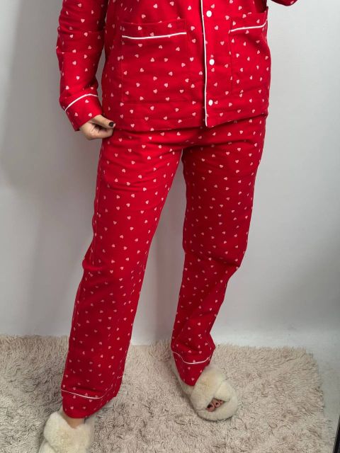 Фланелевий піжамний комплект (рубашка та штани) 239-24 червоний бк
