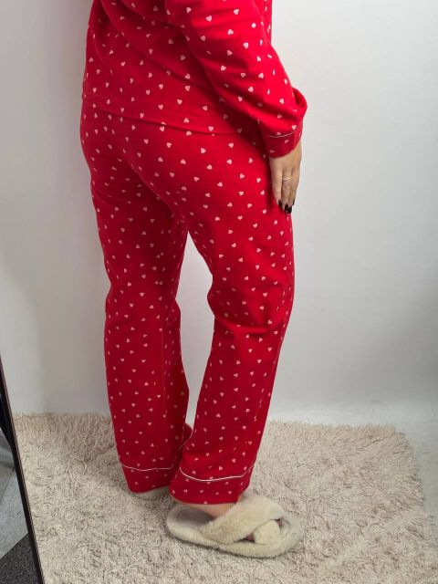 Фланелевий піжамний комплект (рубашка та штани) 239-24 червоний бк