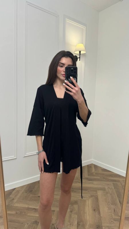 Трикотажний жіночий халат для дому 232-24 чорний