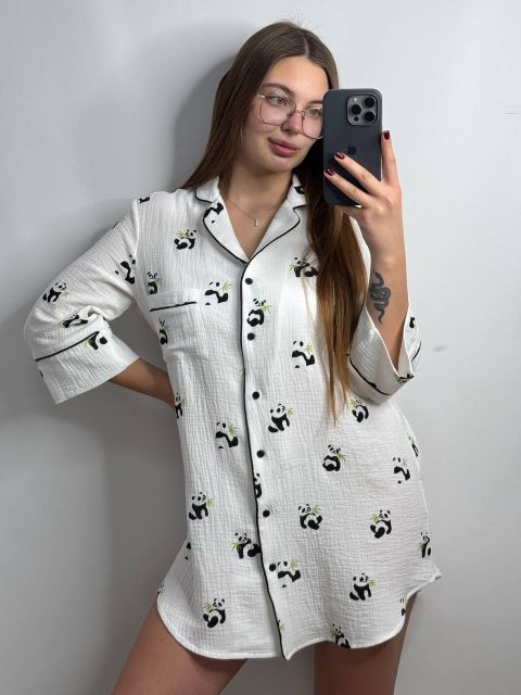 Жіноча сорочка в тканині муслін 165-242 панда
