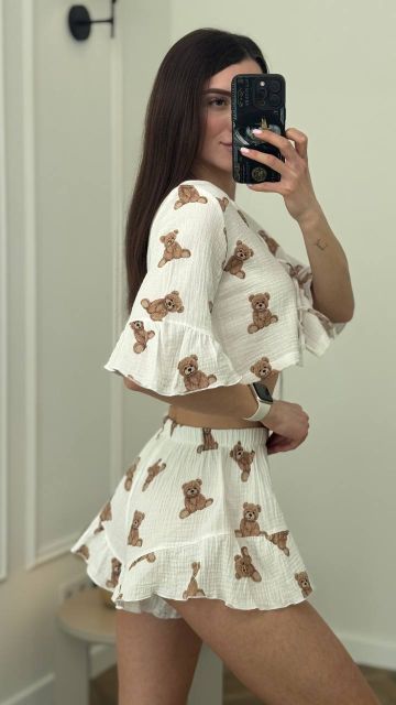 Мусліновий піжамний комплект для дому 233-24 ведмедик