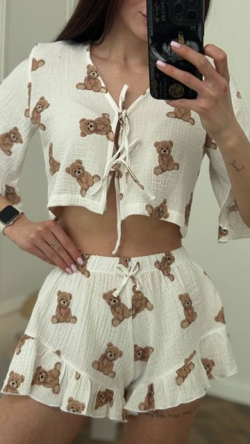 Мусліновий піжамний комплект для дому 233-24 ведмедик