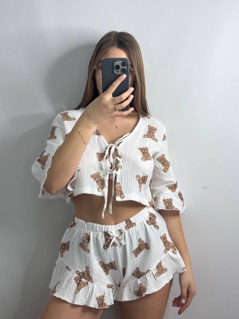 Мусліновий піжамний комплект для дому 233-24 ведмедик