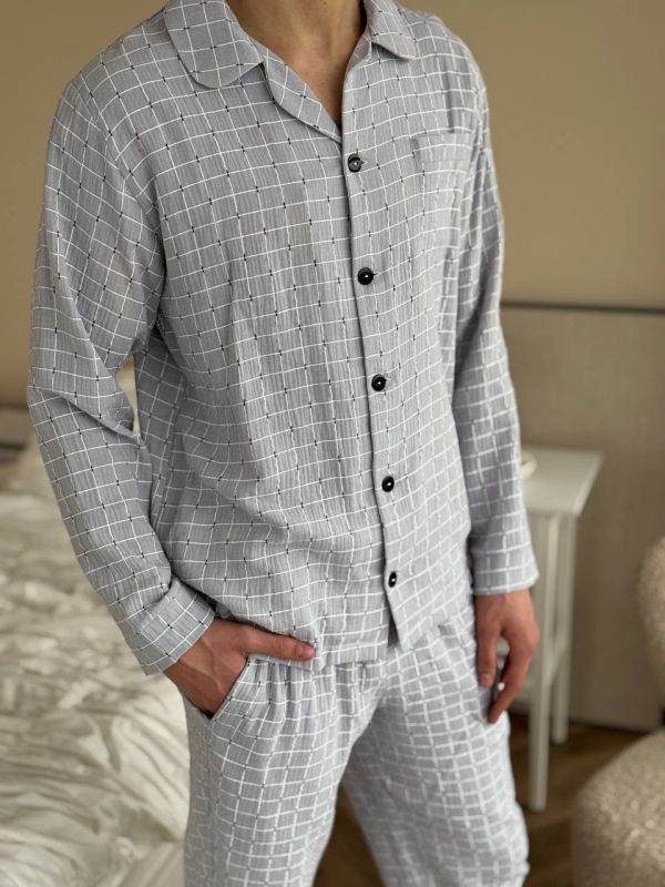 Муслінова чоловіча піжама 249-25 сірий в клітинку