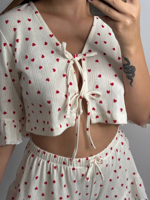 Жіноча трикотажна піжама-двійка 234-24 в червоне сердечко