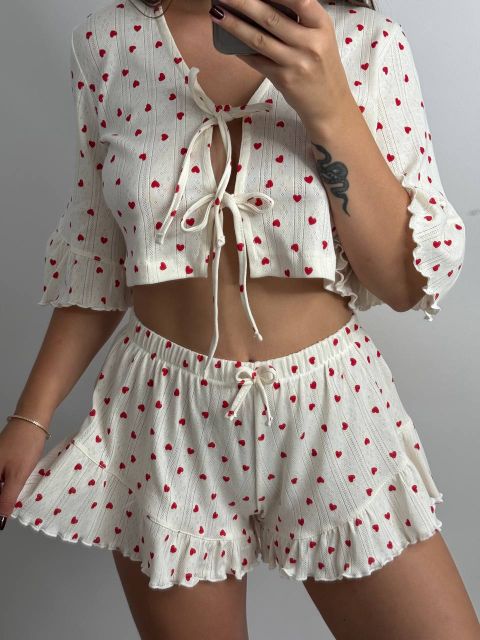 Жіноча трикотажна піжама-двійка 234-24 в червоне сердечко