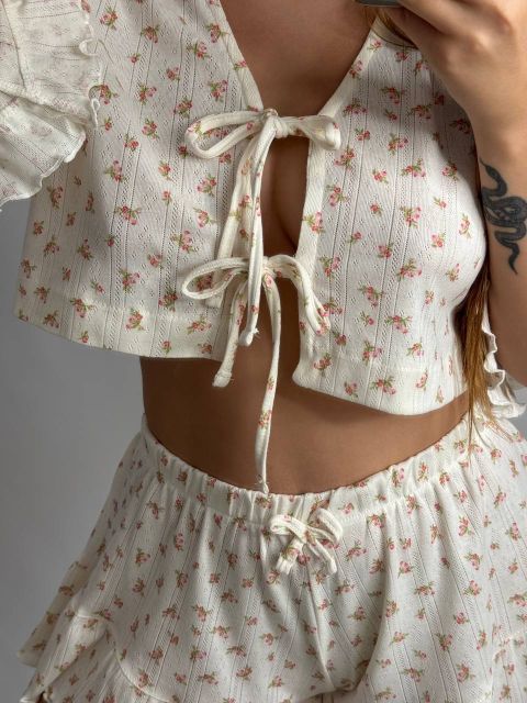 Жіноча трикотажна піжама-двійка 234-24 в квіти