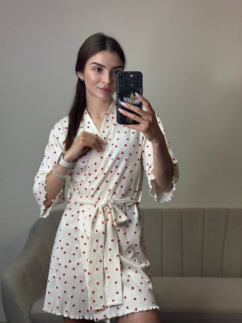 Трикотажний жіночий халат для дому 232-24 в сердечка