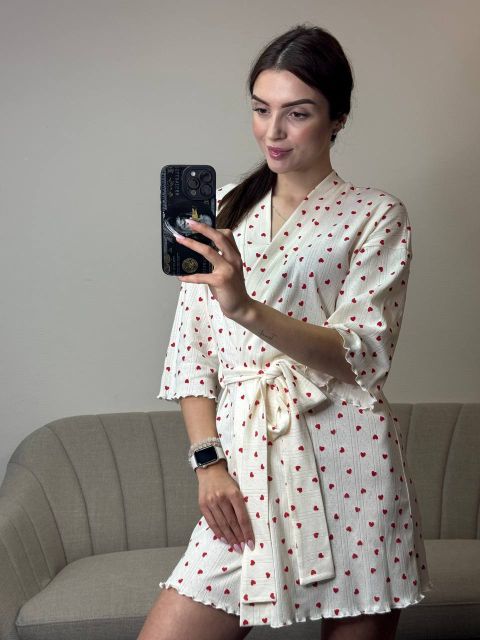 Трикотажний жіночий халат для дому 232-24 в сердечка