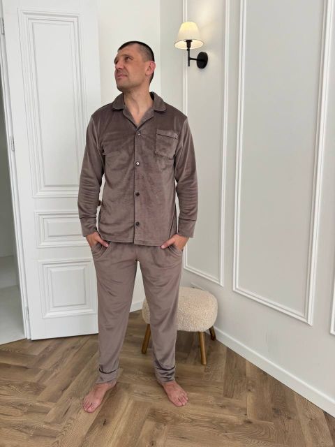 Велюрова чоловіча піжама 003-21 мокко