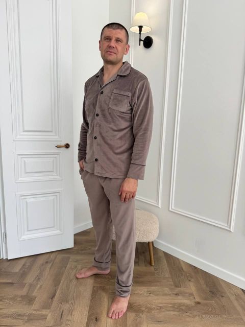 Велюрова чоловіча піжама 003-21 мокко