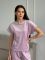 Велюрова піжама жіноча трійка (футболка, шорти, штани) 145-232 пудра
