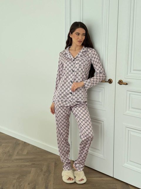 Піжама жіноча (сорочка та штани) сатинова 142-235 пудра