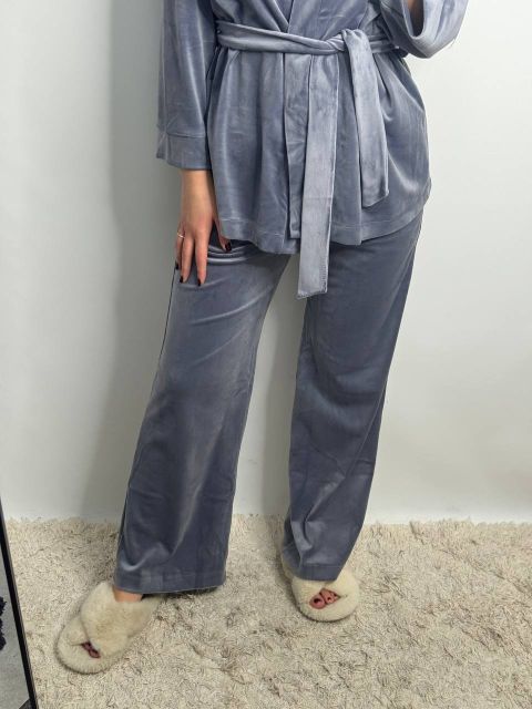 Женский велюровый костюм (двойка) для дома на запах 278-25 серый