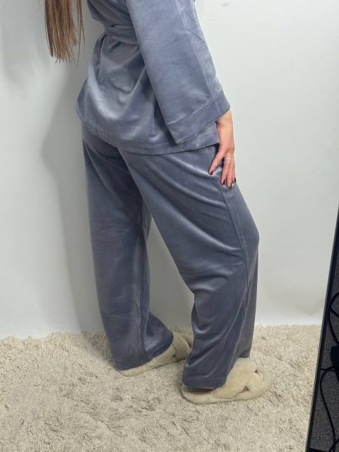 Женский велюровый костюм (двойка) для дома на запах 278-25 серый