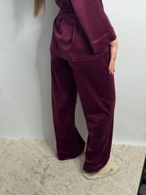 Женский велюровый костюм (двойка) для дома на запах 278-25 бордовая