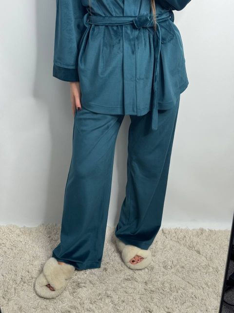 Женский велюровый костюм (двойка) для дома на запах 278-25 изумруд