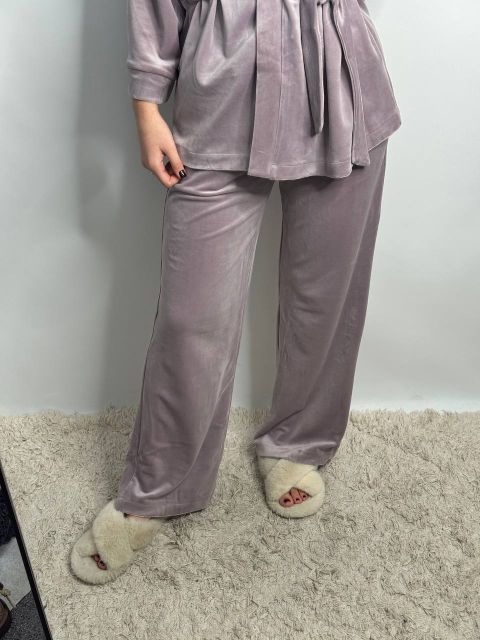 Женский велюровый костюм (двойка) для дома на запах 278-25 перламутр