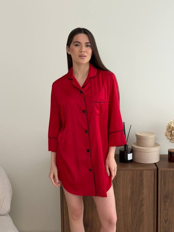 Подовжена шовкова сорочка  050-21-6 червоний чк