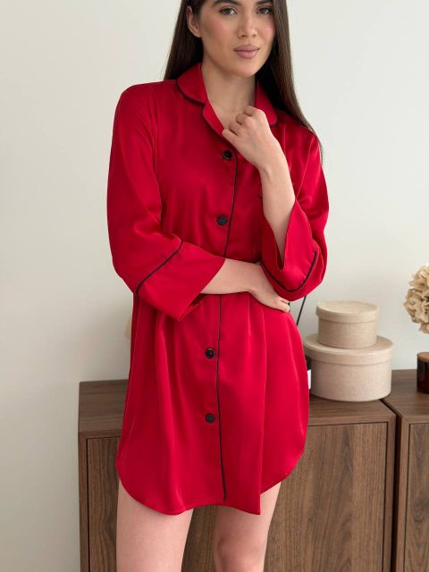 Подовжена шовкова сорочка  050-21-6 червоний чк