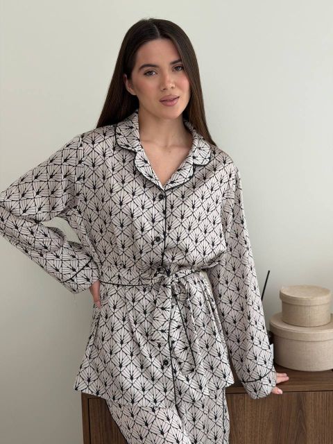 Сатиновий домашній жіночий костюм 280-25 беж