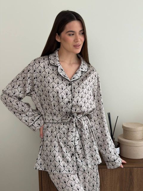 Сатиновий домашній жіночий костюм 280-25 беж