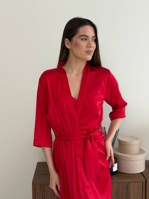 Шовковий жіночий халат 074-22 червоний