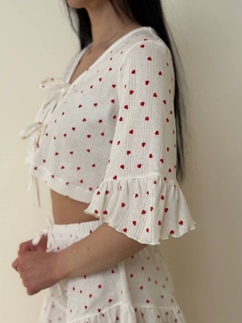 Жіноча трикотажна піжама-двійка 234-24 в червоне сердечко