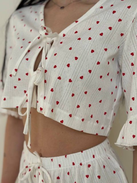 Жіноча трикотажна піжама-двійка 234-24 в червоне сердечко