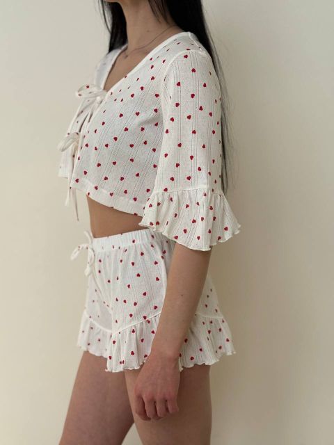 Жіноча трикотажна піжама-двійка 234-24 в червоне сердечко