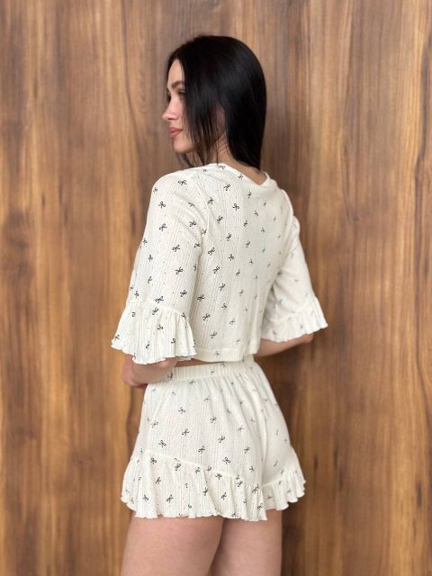 Жіноча трикотажна піжама-двійка 234-244 в принт бантик