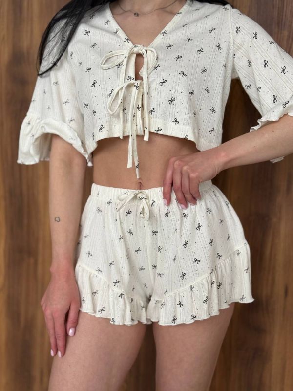 Жіноча трикотажна піжама-двійка 234-244 в принт бантик