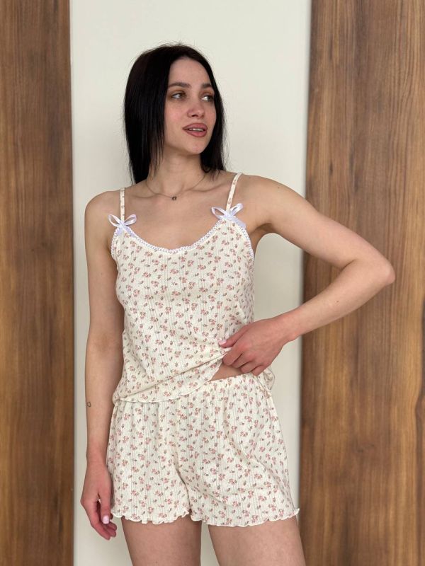 Жіноча трикотажна піжама (майка та шорти) 273-25 квіти