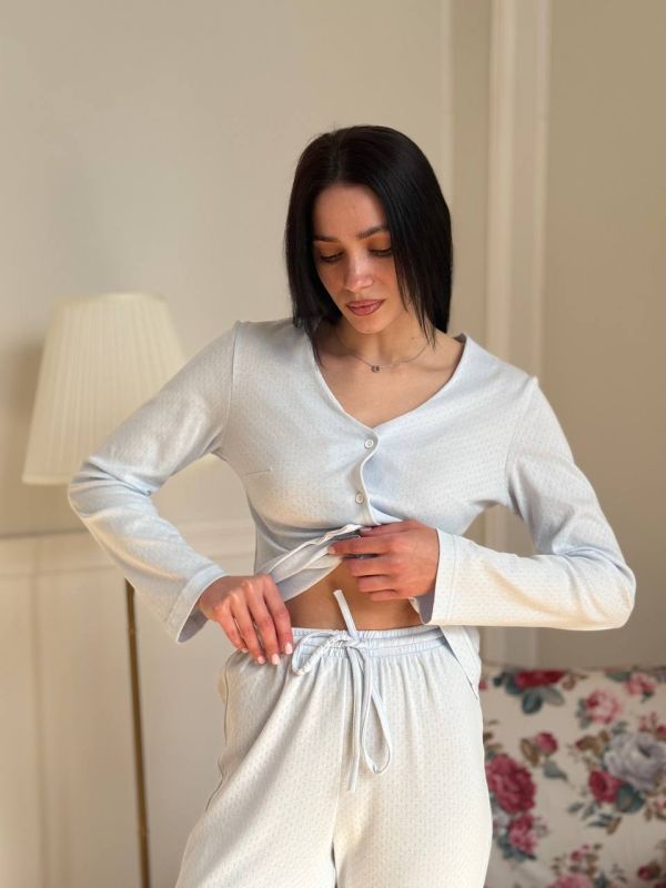 Трикотажная пижама (брюки и кофта) 277-25 голубая